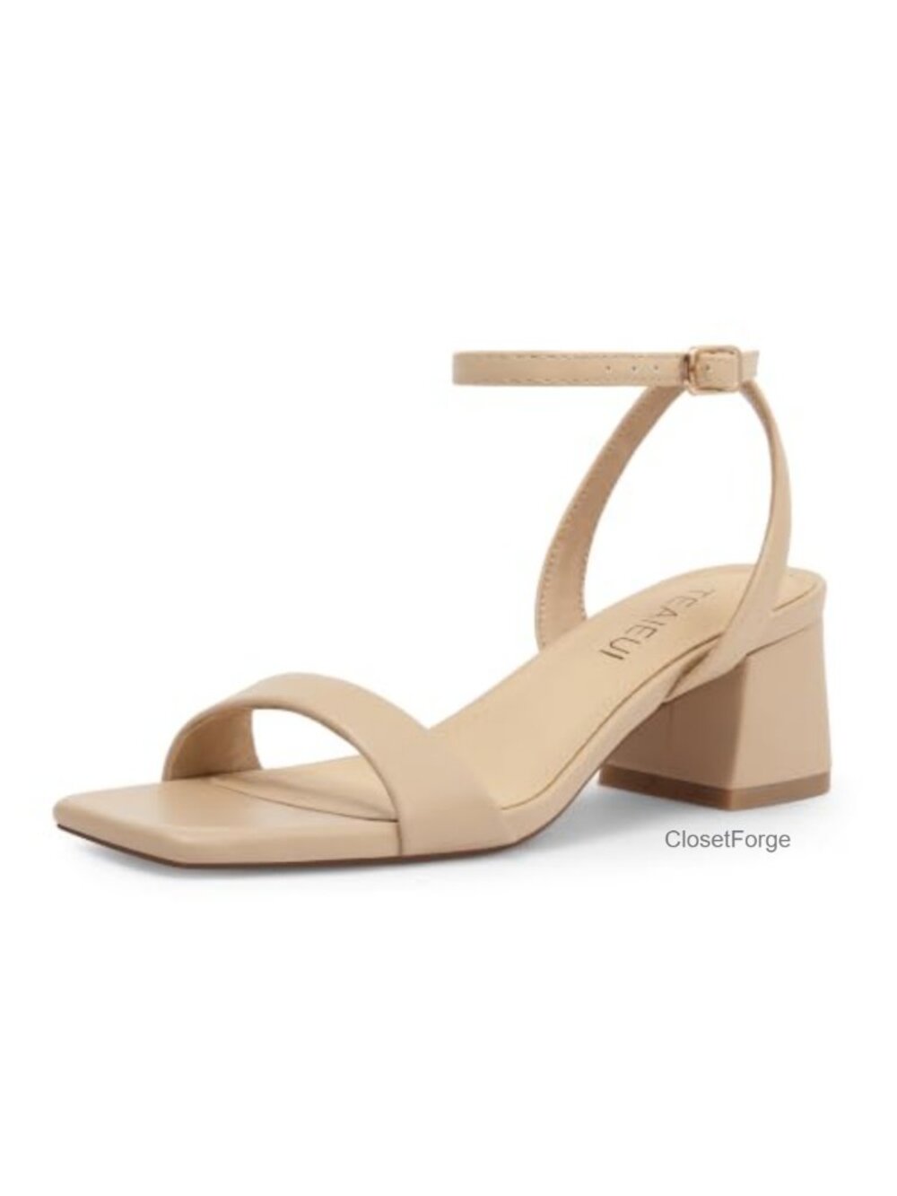 Women's Square Open Toe Block Heel Sandals Ankle Strap Faux Leather 2" Heel